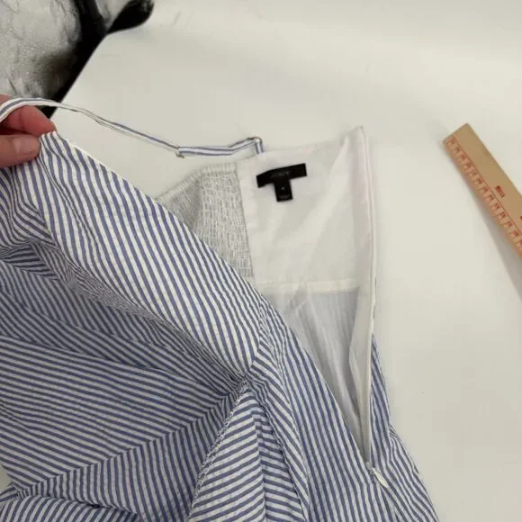 J Crew Seersucker Dress Coastal Nautical Preppy Blue White Faux Wrap Women Sz 4 - Picture 9 of 14